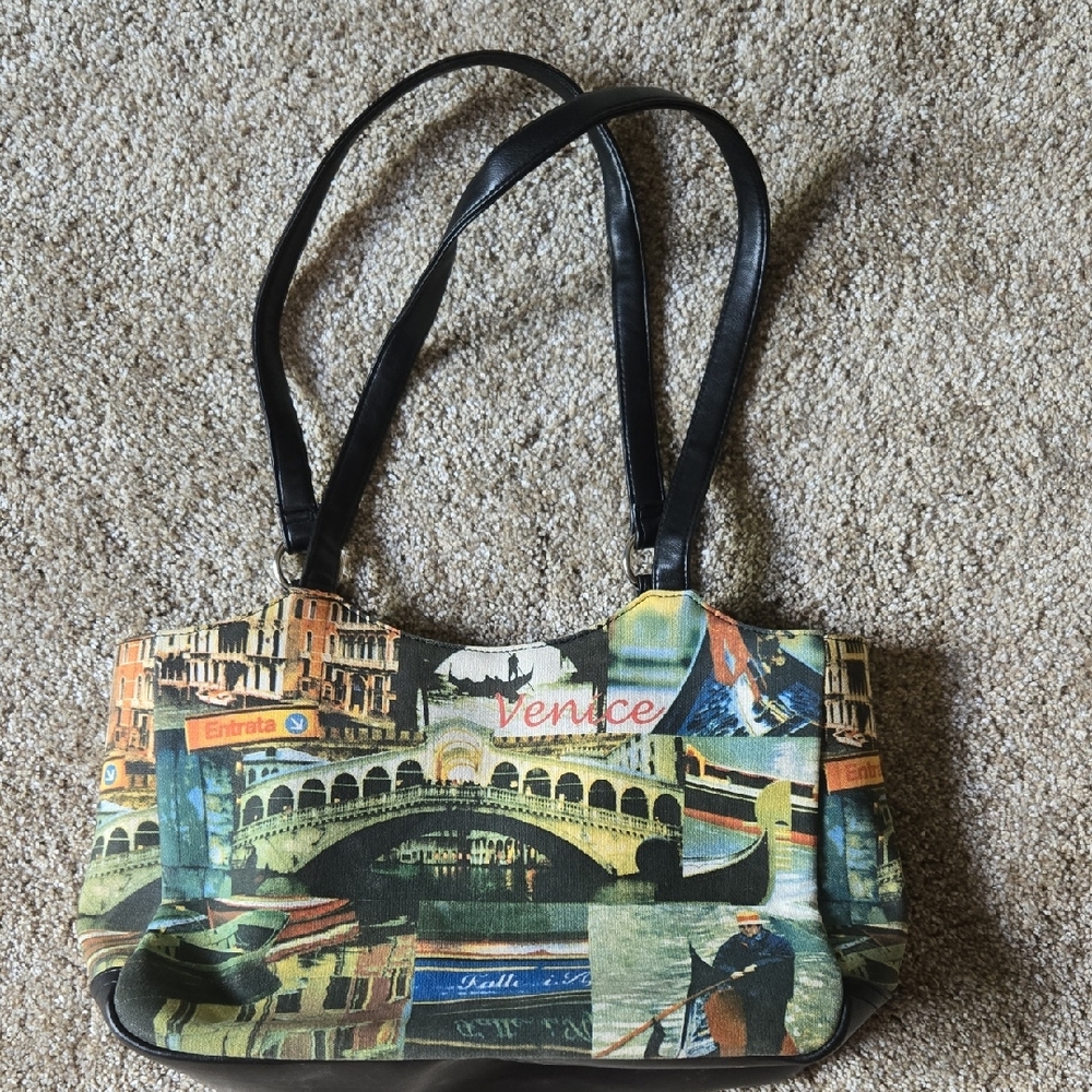 Venice Print Shoulder Bag with Black Straps